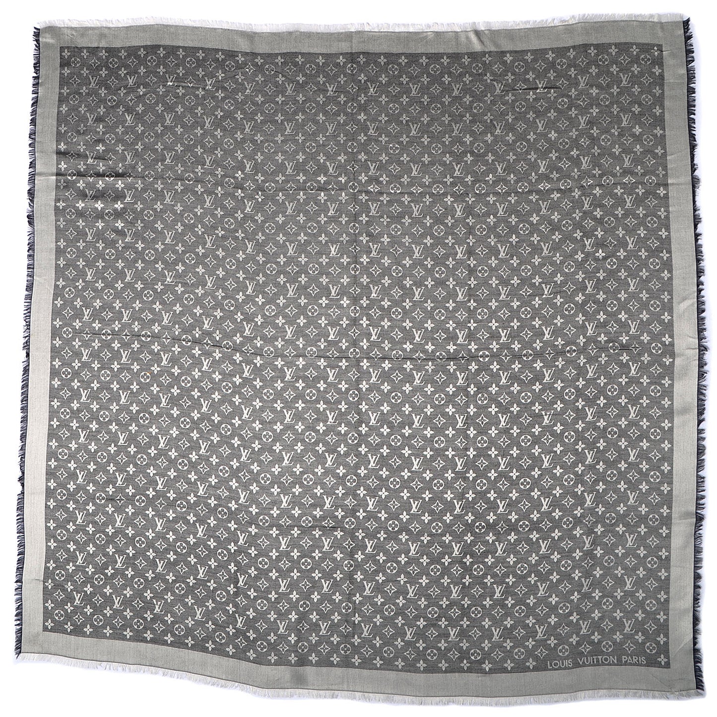 Silk Wool Monogram Denim Shawl Black