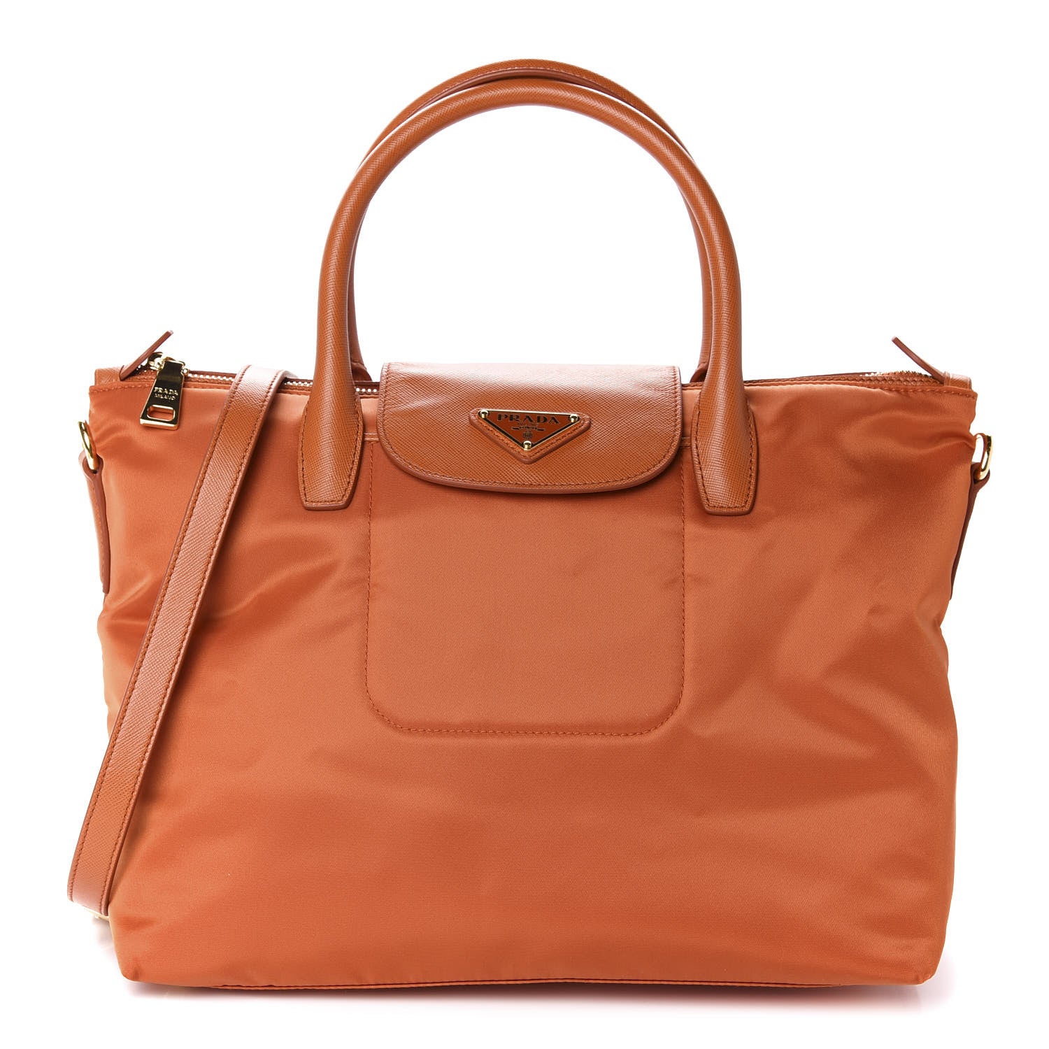 Prada Tessuto Nylon Saffiano Tote Papaya 1 of 12