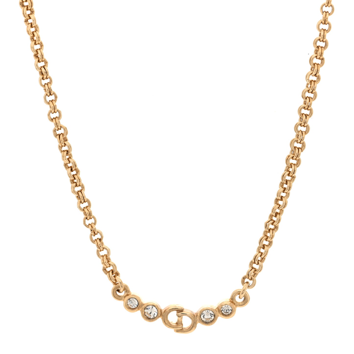 Crystal CD Chain Necklace Gold