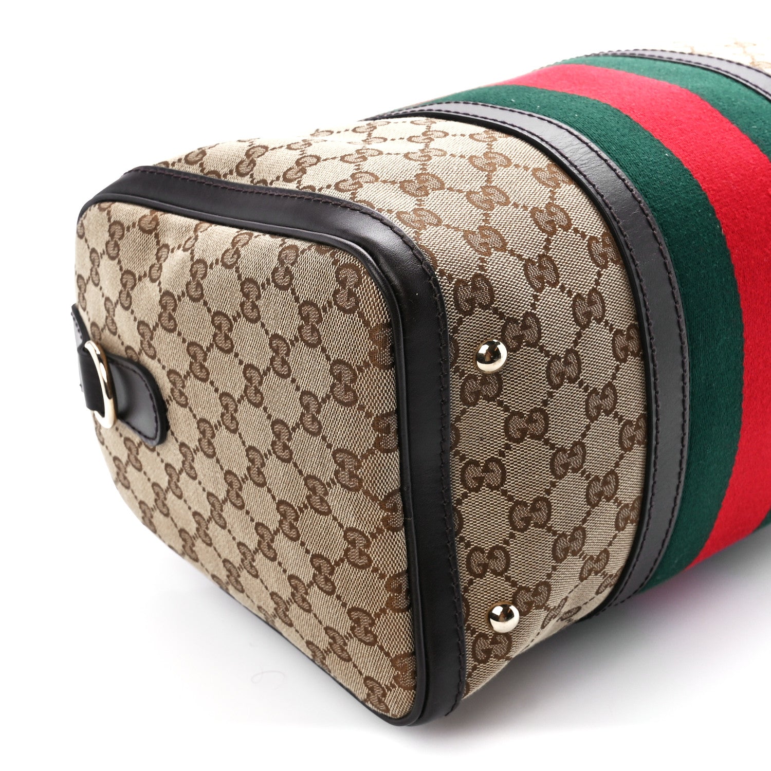 Gucci Monogram Selleria Calfskin Vintage Web Medium Boston Beige Ebony Cocoa 12 of 13