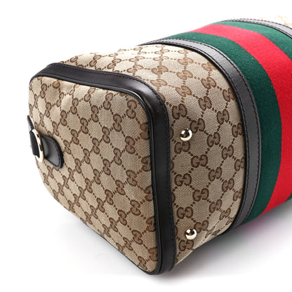 Gucci Monogram Selleria Calfskin Vintage Web Medium Boston Beige Ebony Cocoa 12 of 13
