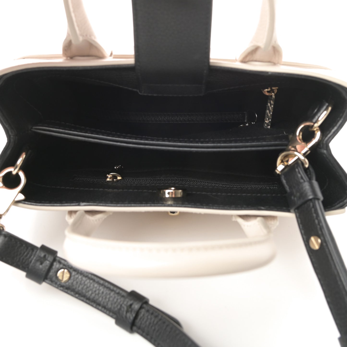 Grained Calfskin Mini Bi-Color Neo Executive Shopper Tote Beige Black