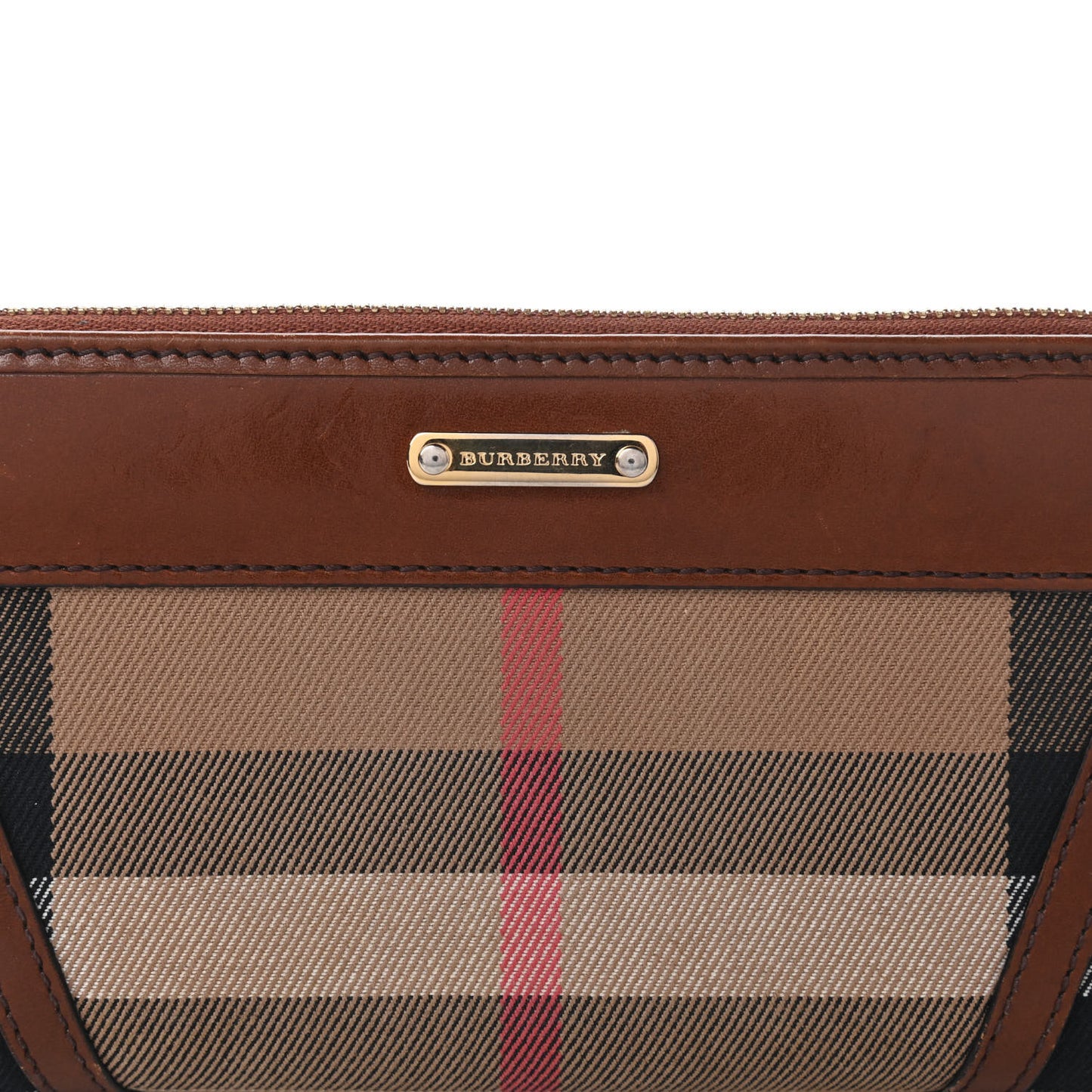 House Check Bridle Calfskin Ziggy Zip Around Wallet Dark Tan