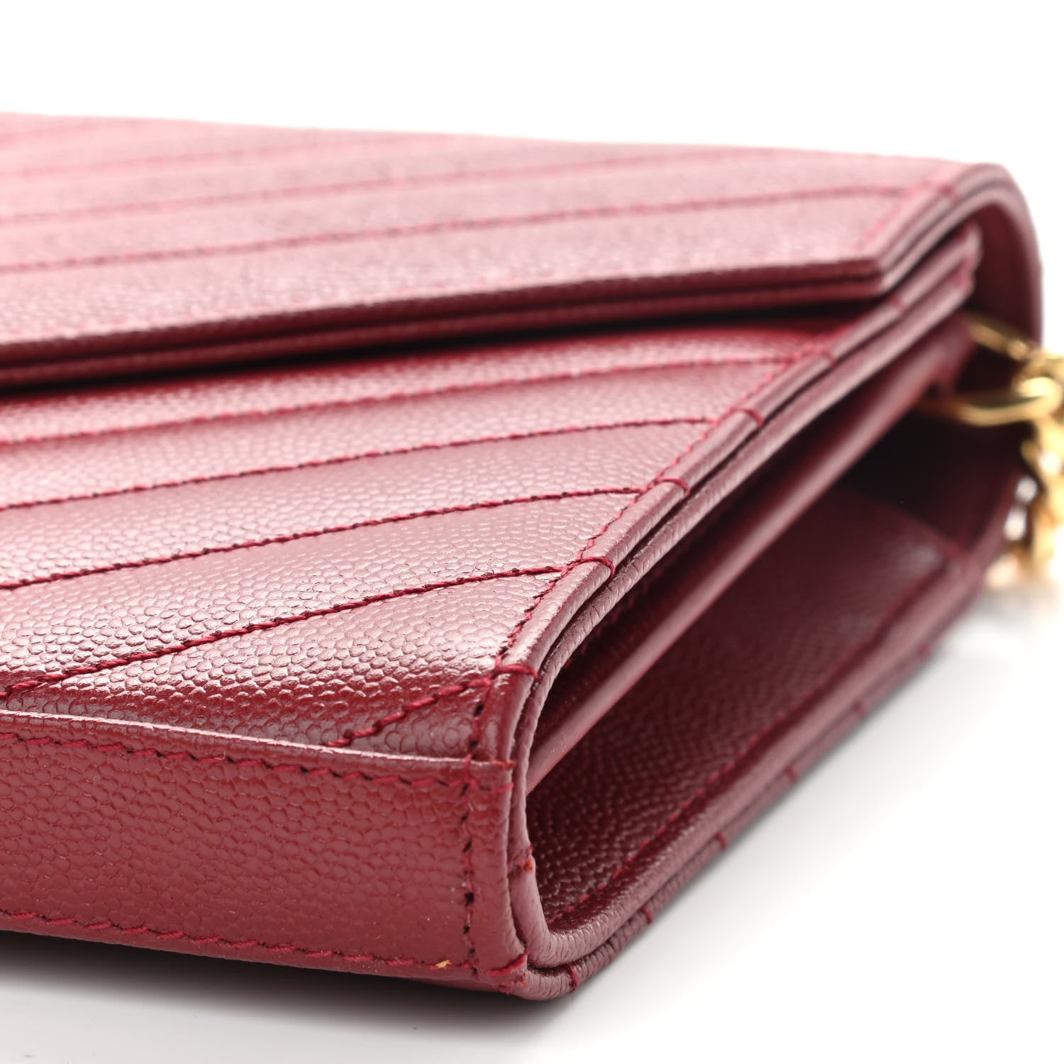 Saint Laurent Grain De Poudre Matelasse Chevron Monogram Chain Wallet Opyum Red 8 of 8