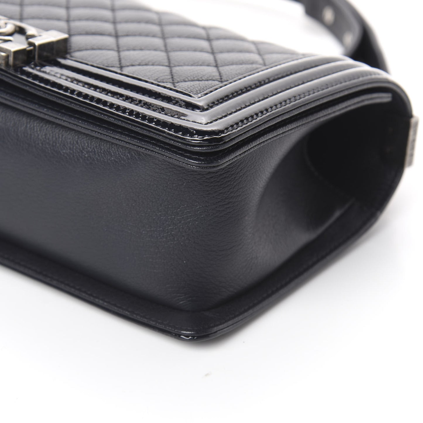Goatskin Quilted Patent Medium Duo Boy Flap Dark Blue