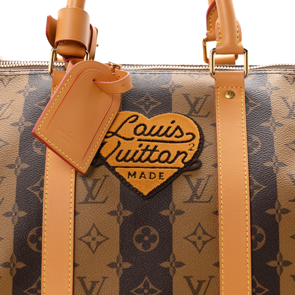 X NIGO Reverse Monogram Stripe Keepall Bandouliere 50 Brown