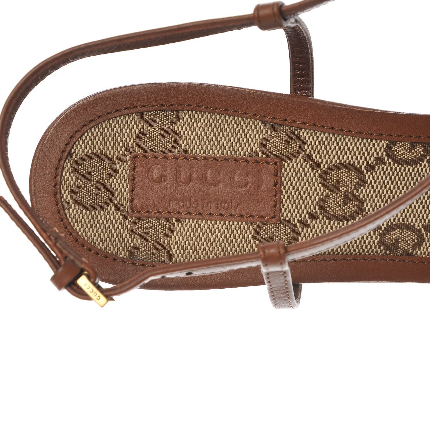 Calfskin Monogram Horsebit T-Strap Low Heel Sandals 38 Cognac