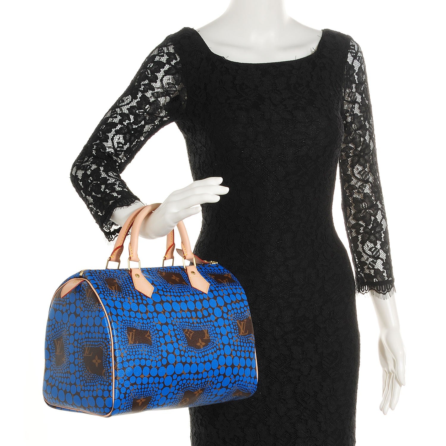 Louis Vuitton Monogram Kusama Town Speedy 30 Blue 2 of 7