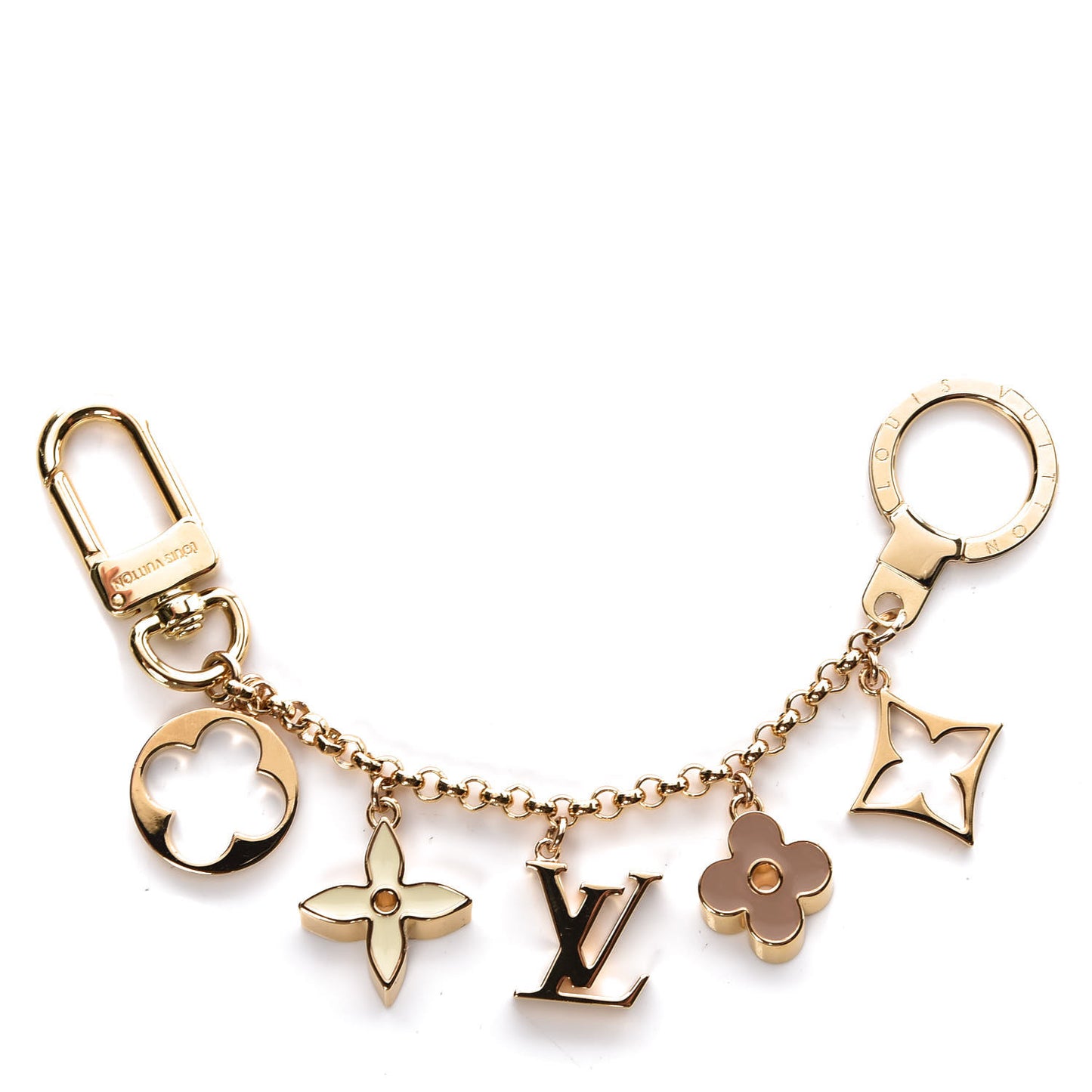 Brass Enamel Fleur De Monogram Bag Charm Chain Gold