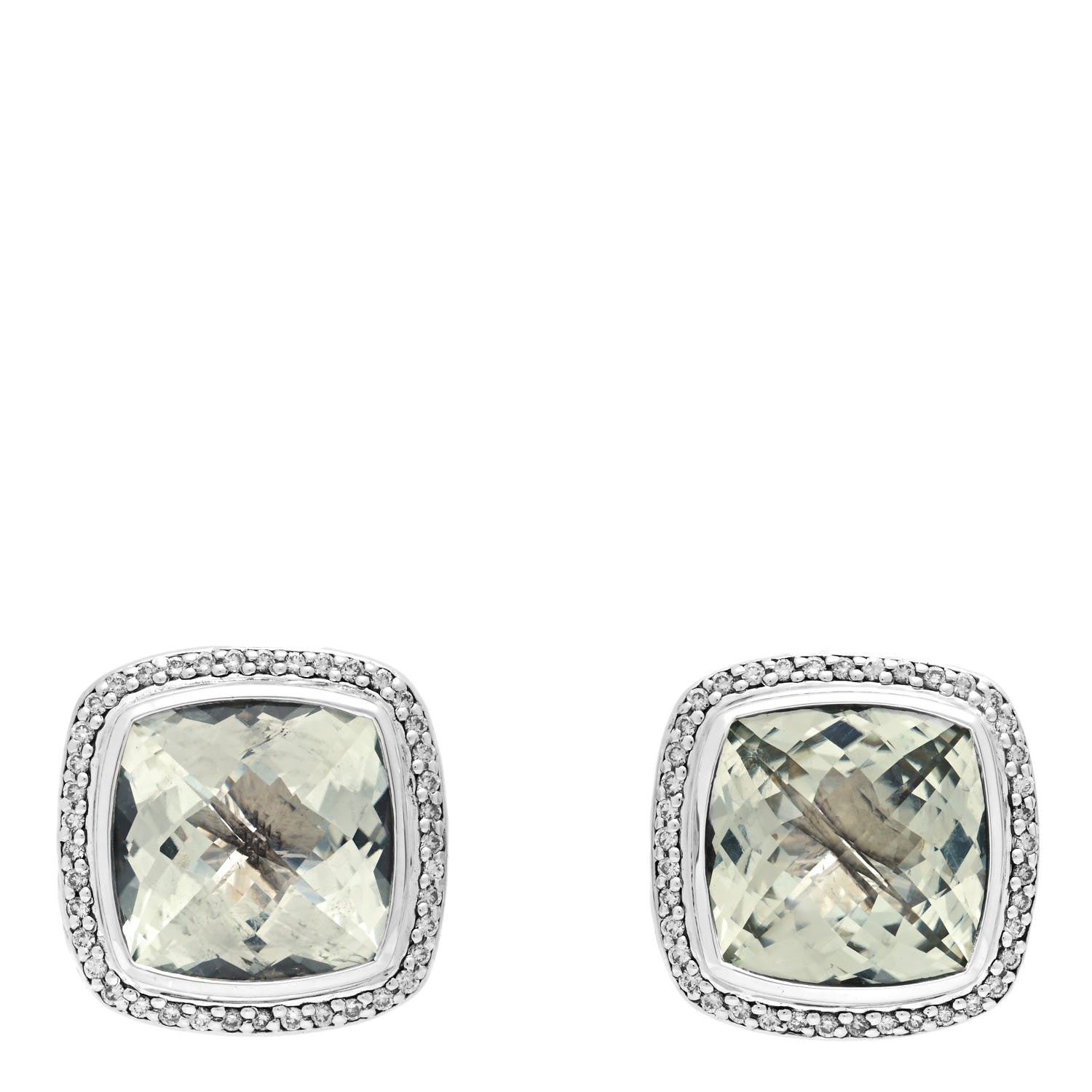 David Yurman Sterling Silver Diamond Prasiolite 20mm Albion Earrings 1 of 4
