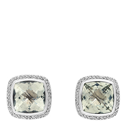 David Yurman Sterling Silver Diamond Prasiolite 20mm Albion Earrings 1 of 4