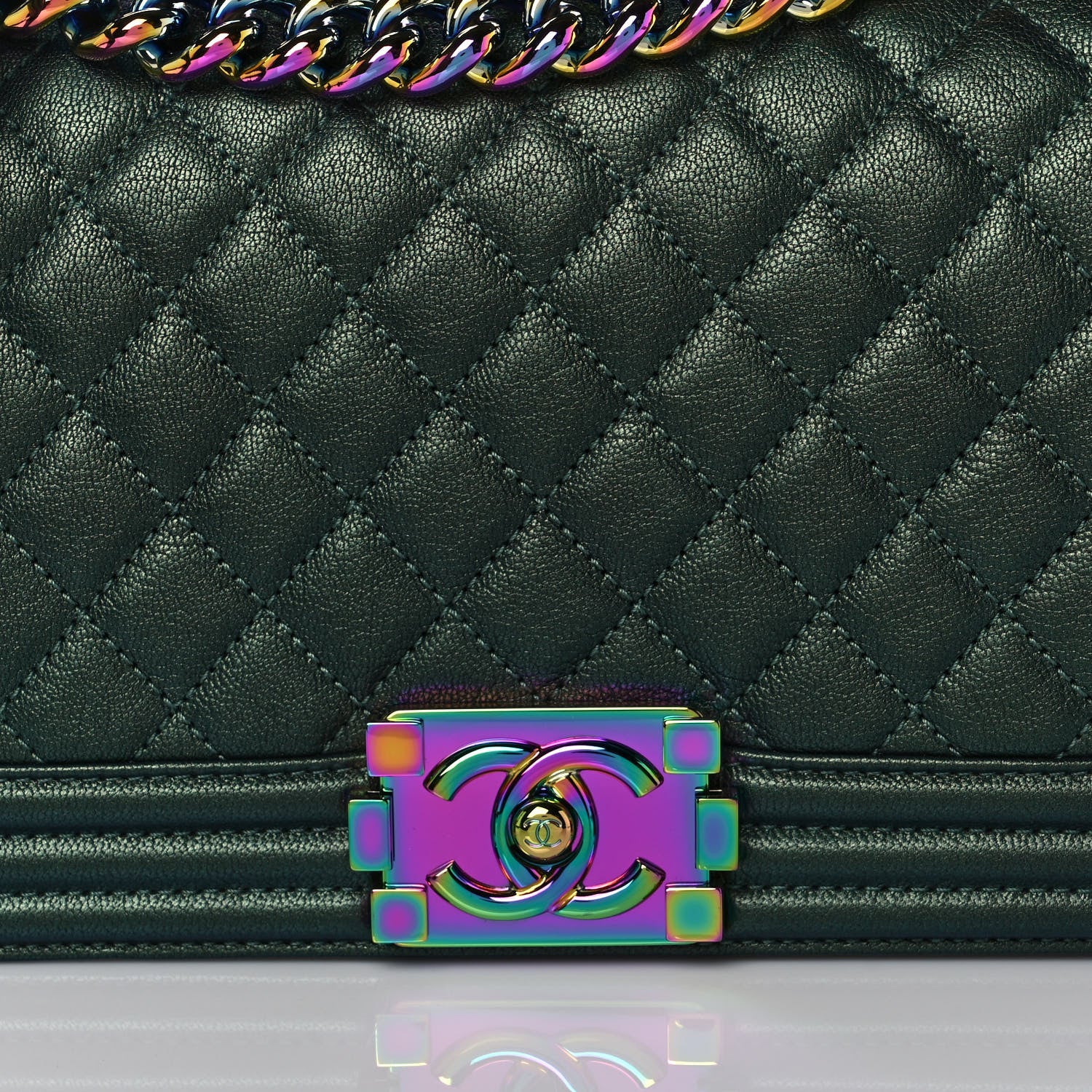 Chanel Iridescent Goatskin Quilted Medium Boy Flap Green 8 of 13