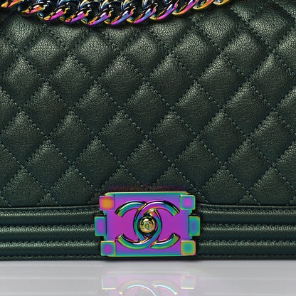 Chanel Iridescent Goatskin Quilted Medium Boy Flap Green 8 of 13