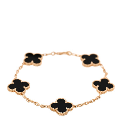 Van Cleef & Arpels 18K Yellow Gold Black Onyx 5 Motifs Vintage Alhambra Bracelet 1 of 4