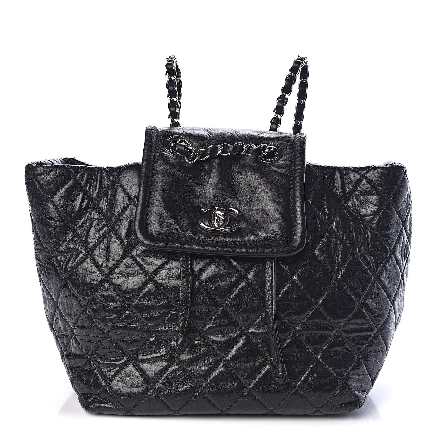 Glazed Calfskin Quilted Beijing Backpack Black