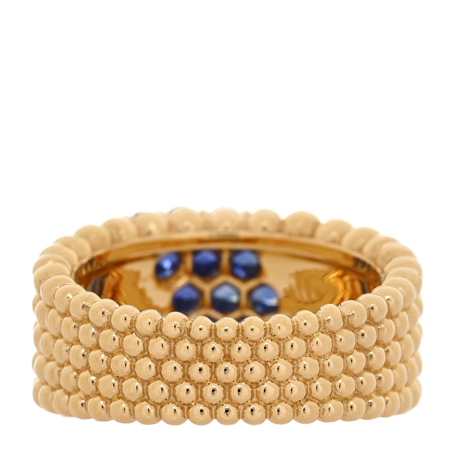 Van Cleef & Arpels 18K Yellow Gold Blue Sapphire Perlee Couleurs 5 Row Ring 55 7.25 3 of 5