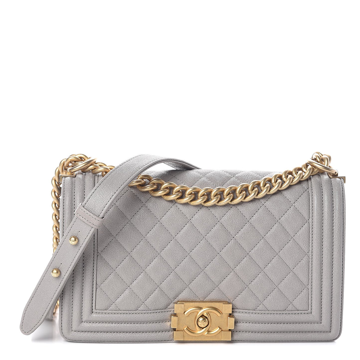 Caviar Quilted Medium Boy Flap Grey