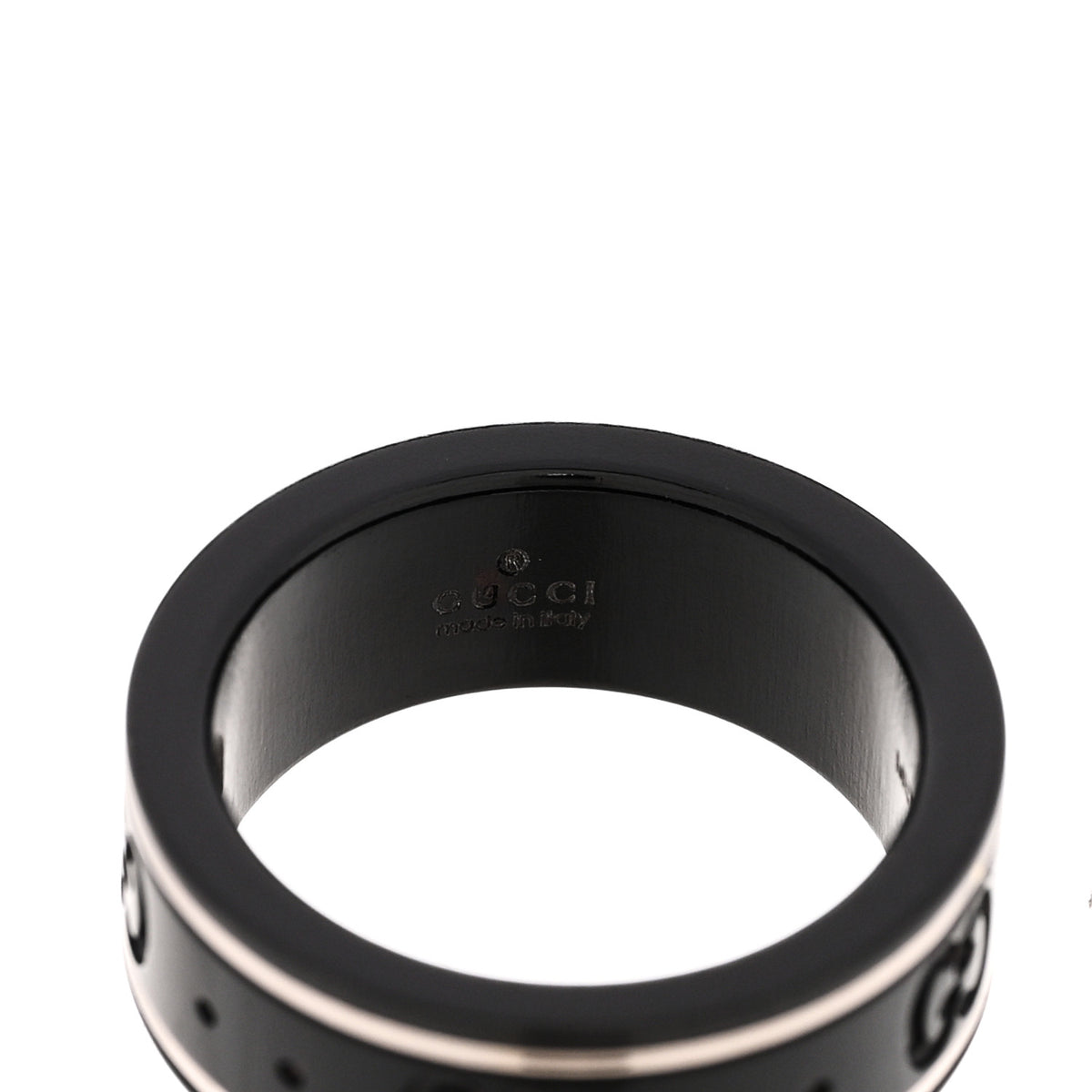 Black Synthetic Corundum 18K White Gold 7mm Icon Band Ring 49 4.75