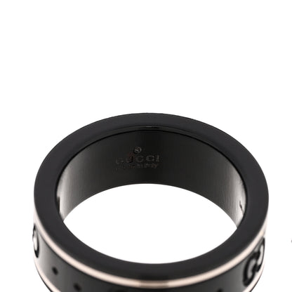 Gucci Black Synthetic Corundum 18K White Gold 7mm Icon Band Ring 49 4.75 4 of 6