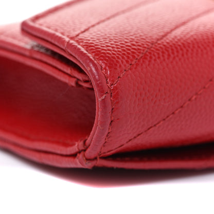 Saint Laurent Grain De Poudre Matelasse Chevron Small Monogram Envelope Wallet Rouge Eros 10 of 14