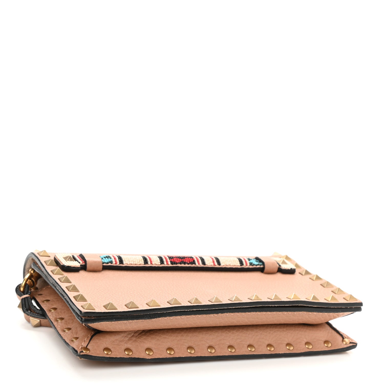 Valentino Garavani Pebbled Calfskin Beaded Rockstud Wristlet Clutch Soft Noisette 4 of 7
