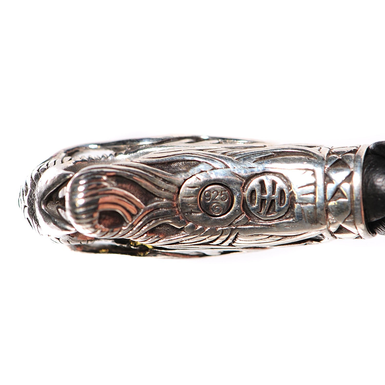 John Hardy Sterling Silver Woven Leather Naga M Bracelet Black 5 of 6