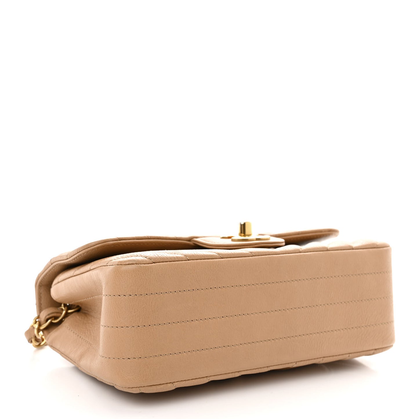 Calfskin Chevron Quilted Mini Rectangular Flap Dark Beige