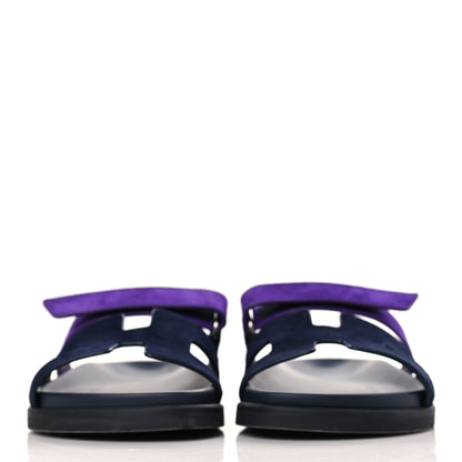 Hermes Suede Goatskin Womens Chypre Sandals 37 Marine Violet Majorette 2 of 9