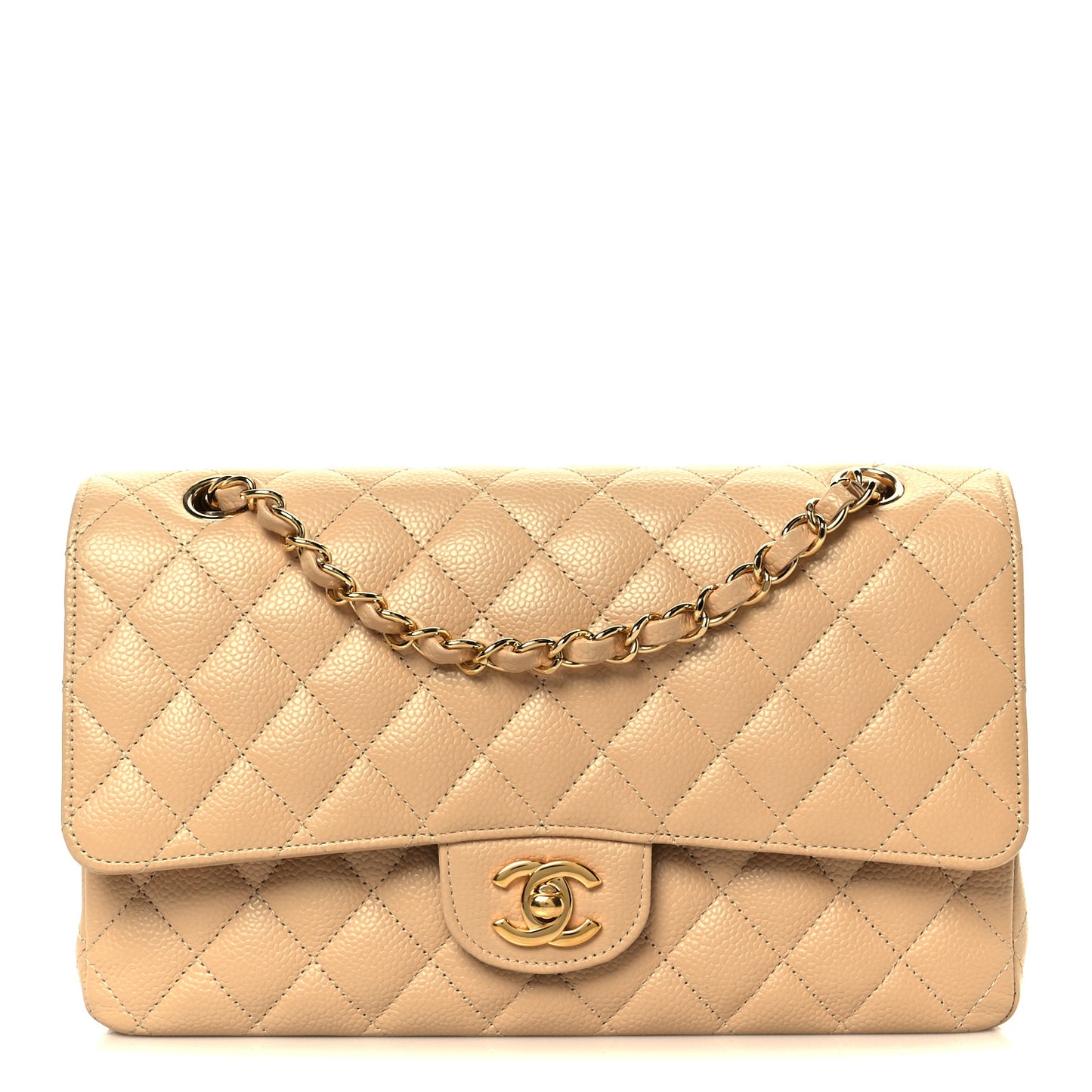 Caviar Quilted Medium Double Flap Beige Clair