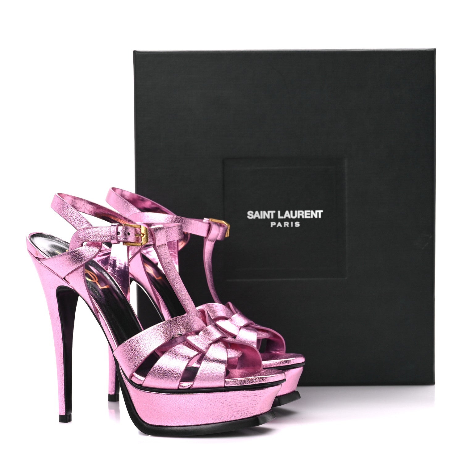 Saint Laurent Metallic Calfskin Tribute 105 Platform Sandals 36