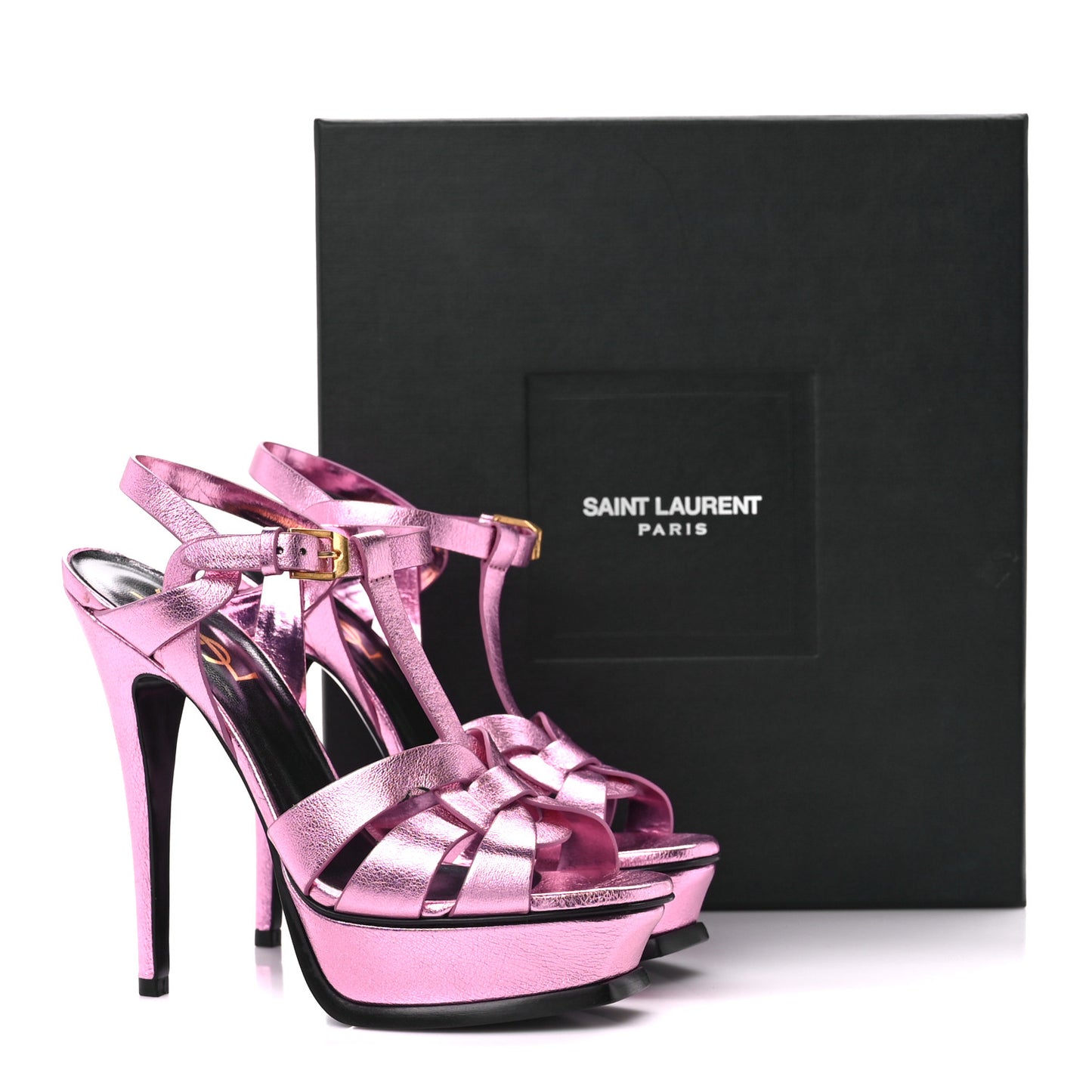 Metallic Calfskin Tribute 105 Platform Sandals 36 Pink