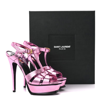 Saint Laurent Metallic Calfskin Tribute 105 Platform Sandals 36 Pink 9 of 9