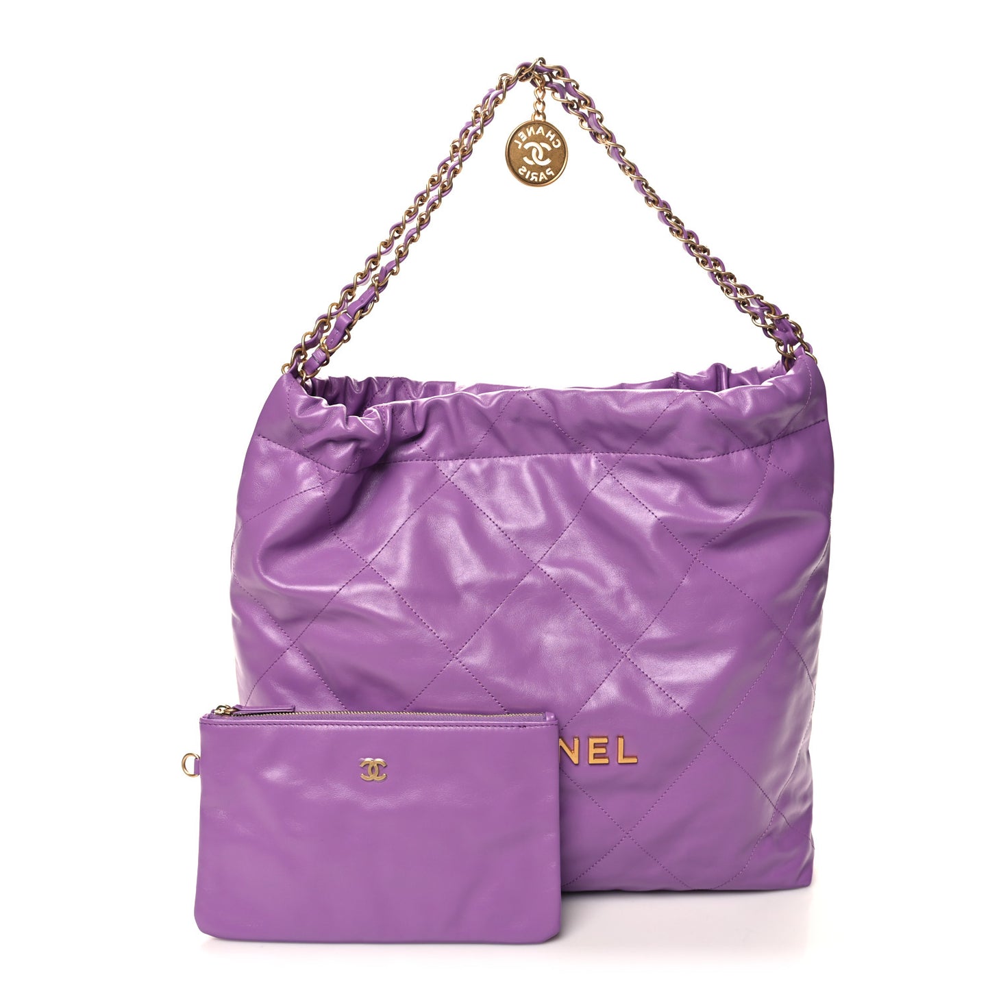 Shiny Calfskin Quilted Chanel 22 Purple