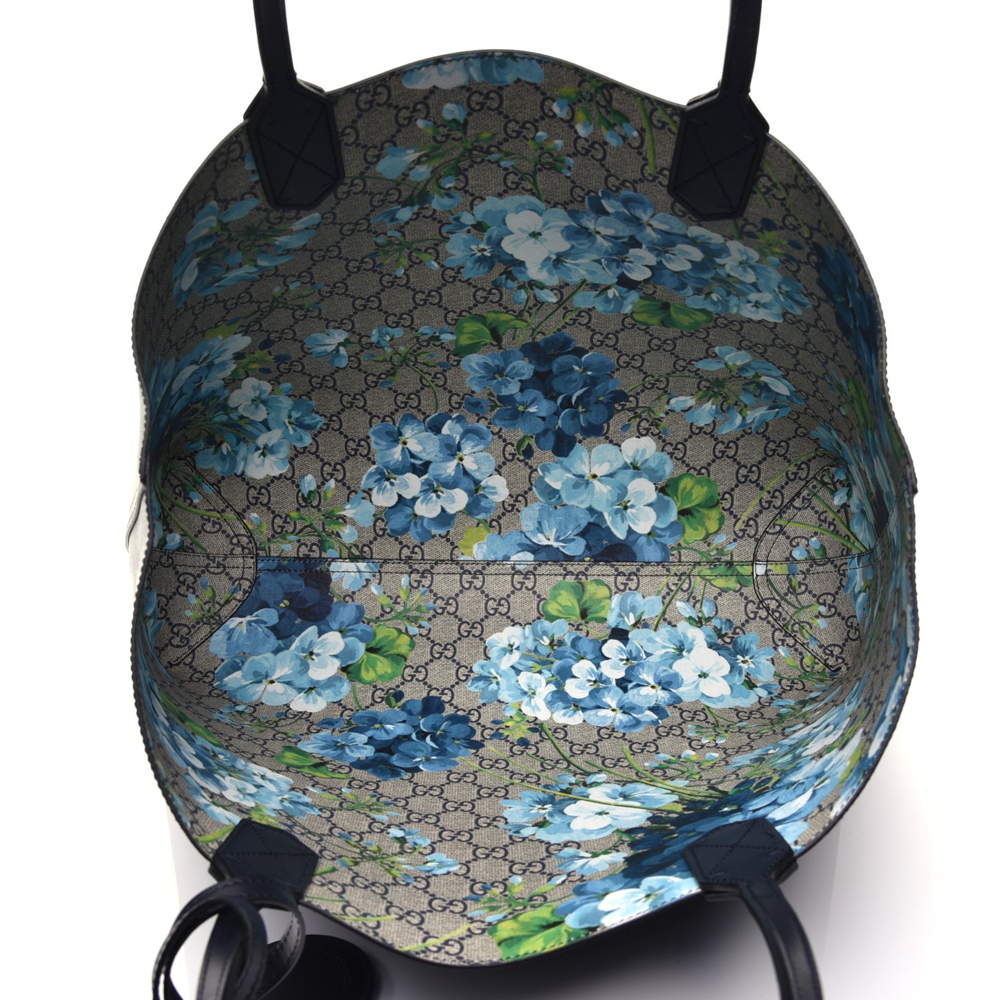 GG Supreme Monogram Blooms Medium Reversible Tote Beige Blue Navy