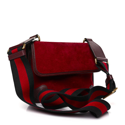 Gucci Suede Web Small Neo Vintage Double Flap Messenger Bag Romantic Cherry Chardonnay 3 of 9