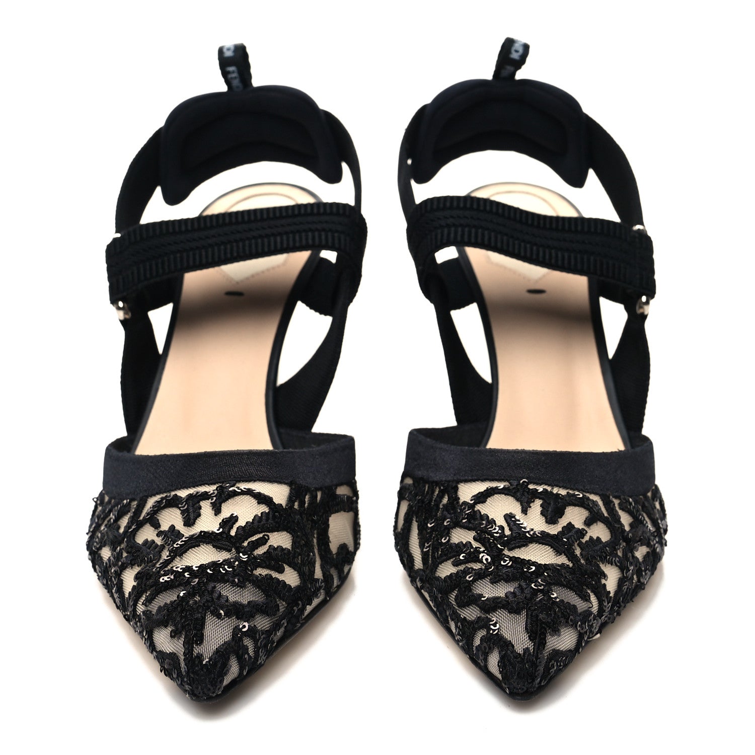 Fendi X JOSHUA VIDES Mesh Sequin Floral Embroidered Colibri 85mm Slingback Pumps 40 Black 2 of 8