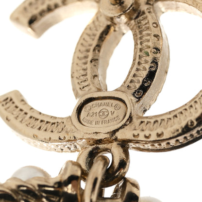 Chanel Crystal Pearl Chanel Charms CC Drop Earrings Gold 4 of 5