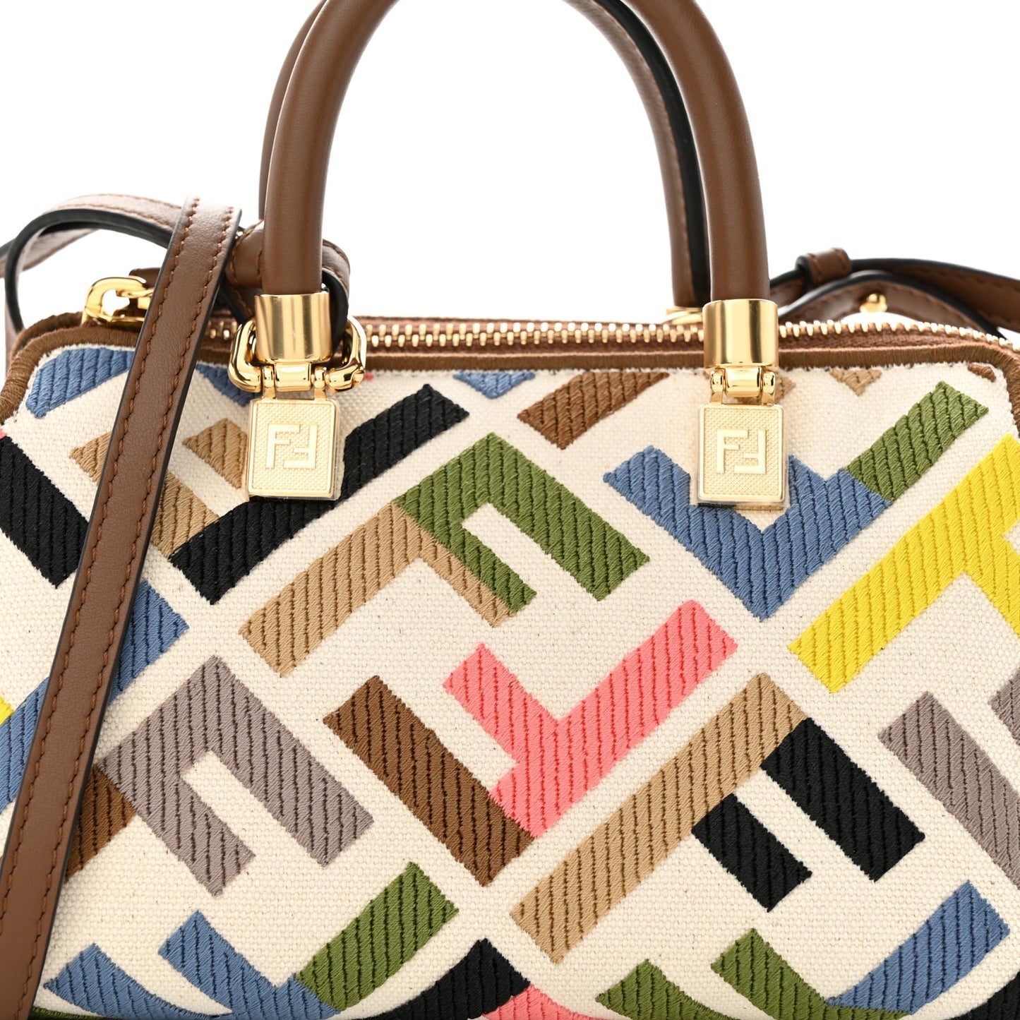 Canvas Vitello FF Multicolor Embroidered Mini By The Way Top Handle Boston Bag Multicolor