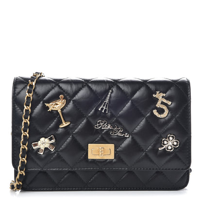 Chanel Aged Calfskin Quilted Lucky Charms 2.55 Reissue Wallet On Chain WOC Black 1 of 11