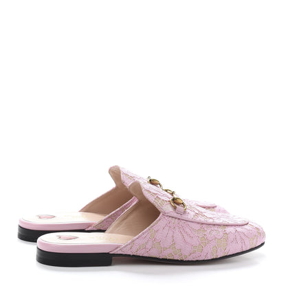 Gucci Lace Malaga Kid Womens Princetown Slippers 37.5 Sugar Pink Skin Rose 4 of 9