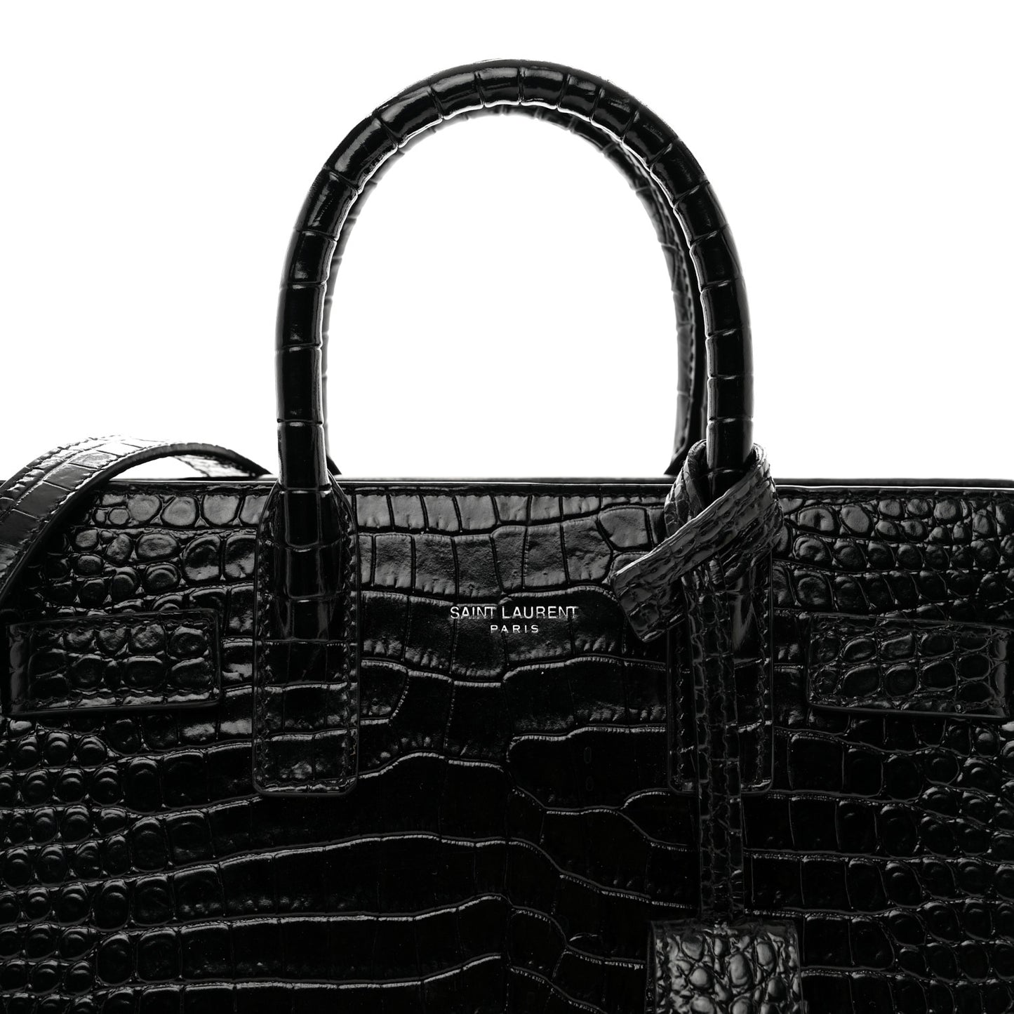 Calfskin Crocodile Embossed Nano Sac De Jour Black