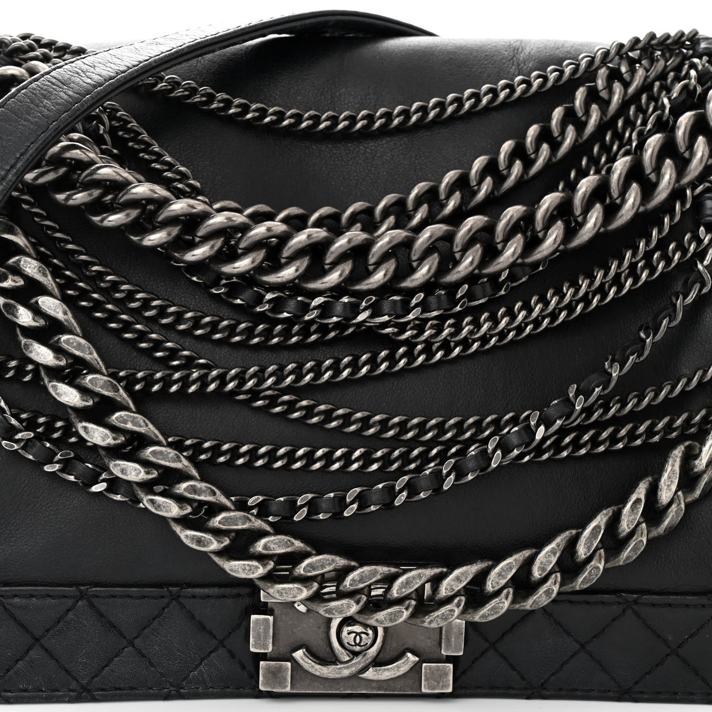 Calfskin Enchained New Medium Boy Flap Black