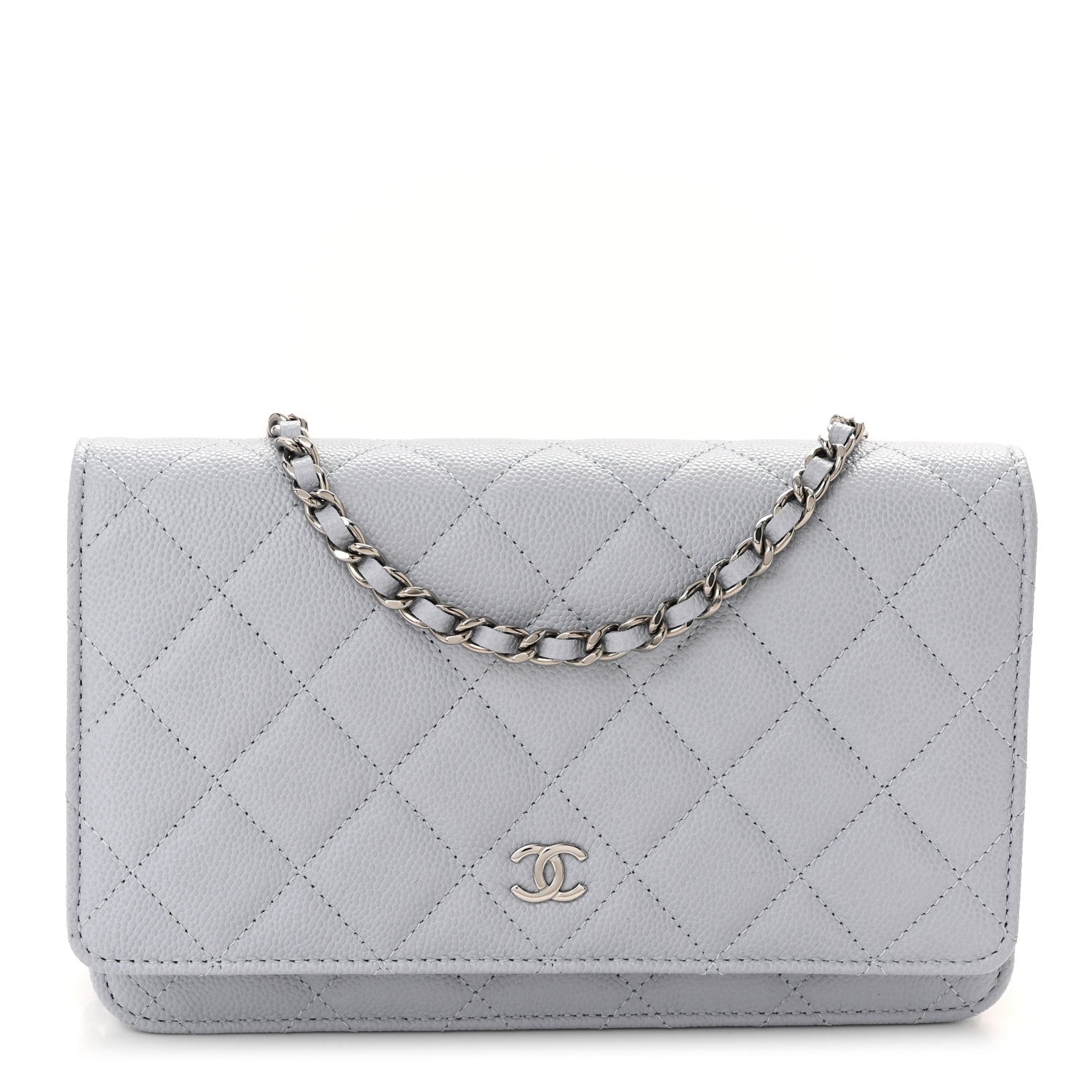 Chanel Caviar Quilted Wallet On Chain WOC Light Grey 1 of 12