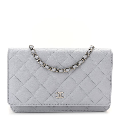 Chanel Caviar Quilted Wallet On Chain WOC Light Grey 1 of 12