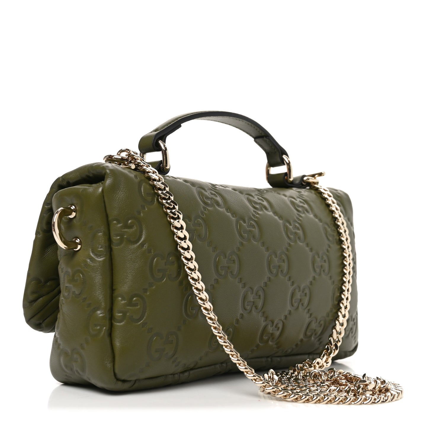 Lambskin Embossed Mini GG Milano Top Handle Shoulder Bag Green