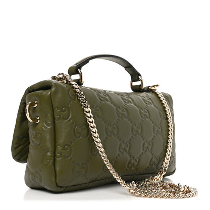 Gucci Lambskin Embossed Mini GG Milano Top Handle Shoulder Bag Green 3 of 10