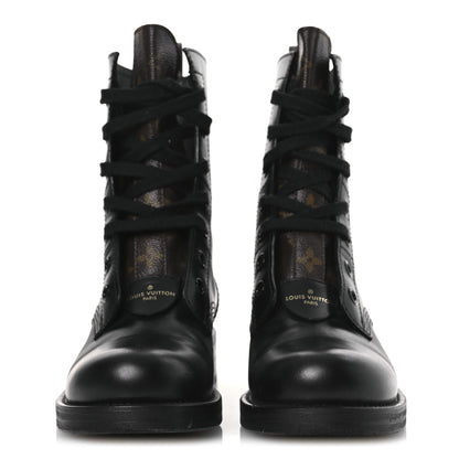 Louis Vuitton Calfskin Monogram Metropolis Flat Ranger Boots 37.5 Black 3 of 13