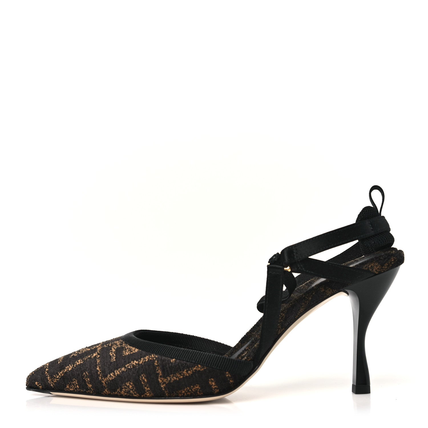 Fendi Fabric Jacquard FF Colibri Lite 85mm Slingback Pumps 40 Tobacco Black 1 of 9