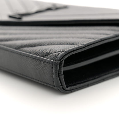 Saint Laurent Grain De Poudre Matelasse Chevron Monogram Monochrome Chain Wallet Black 10 of 11