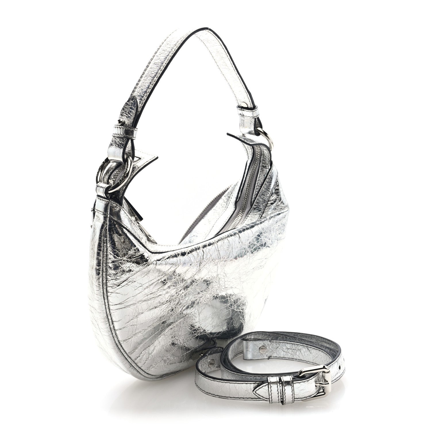 Versace Metallic Calfskin Small Repeat Zip Hobo Silver 3 of 9